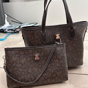 Elegant Brown Tote and Clutch Set